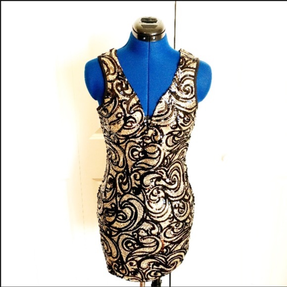 Black and Gold Sequin Mini Dress - Picture 4 of 4